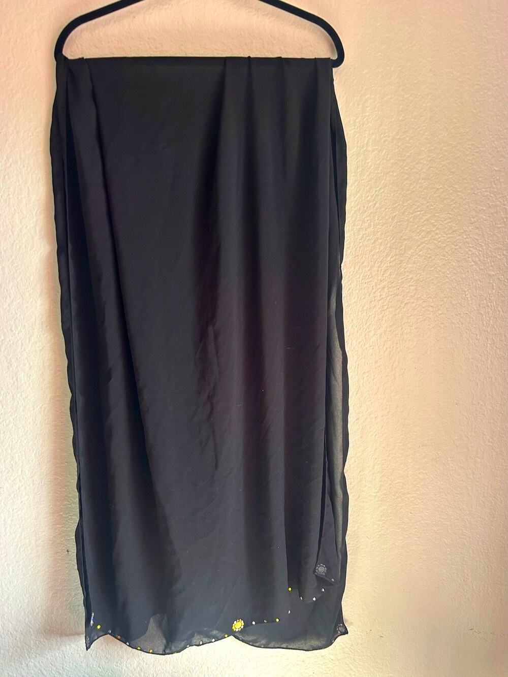 Solid Sheer Chiffon with Rhinestone Shawl Hijab - Black
